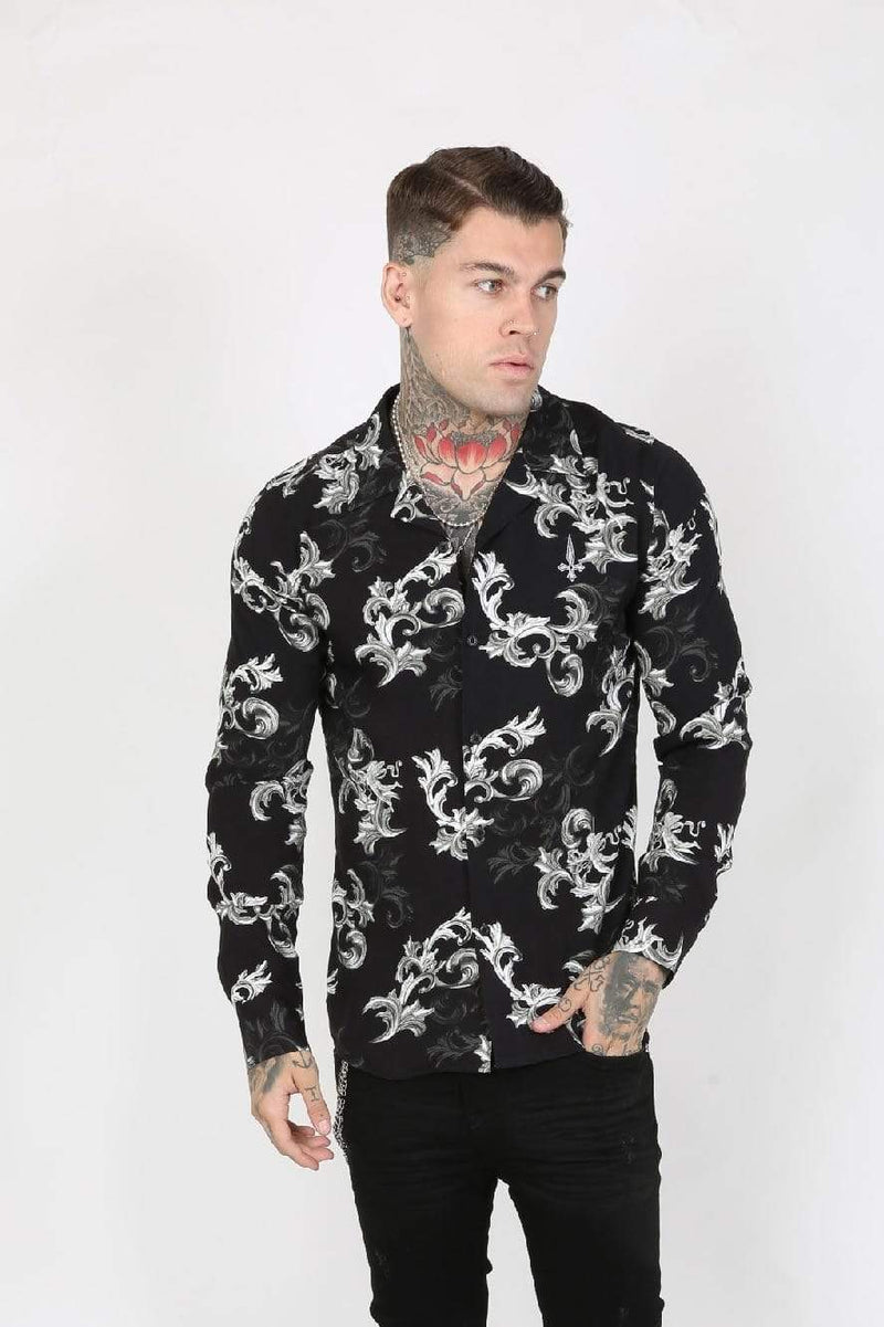 Judas Sinned Clothing Judas Sinned Giani Baroque Print Viscose Men's Shirt - Black