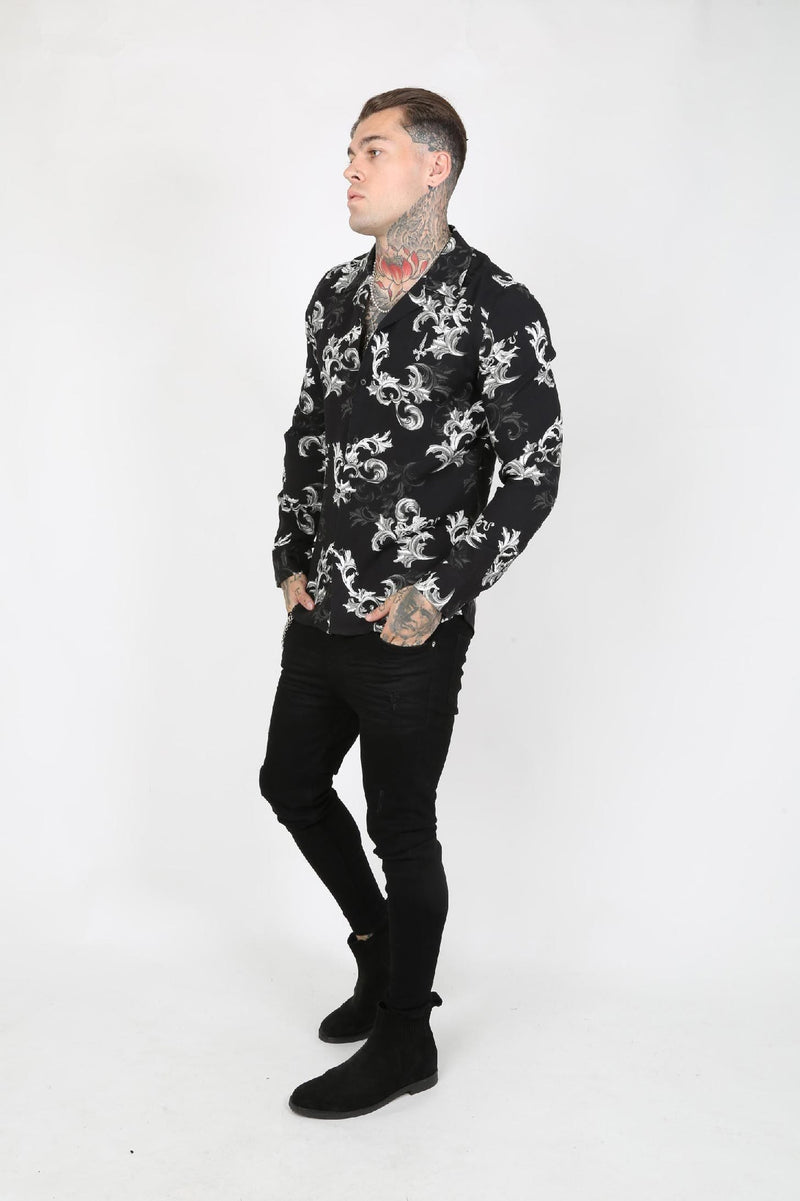 Judas Sinned Clothing Judas Sinned Giani Baroque Print Viscose Men's Shirt - Black