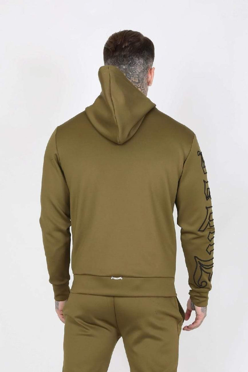 Judas Sinned Clothing Judas Sinned Outline Embroidery Scuba Zip Men's Hoodie - Khaki