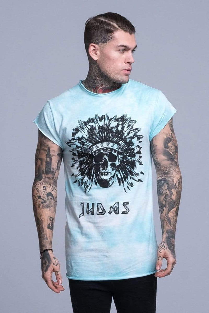 Judas Sinned Clothing Judas Sinned Printed Indian Tie Dye Grunge Men's T-Shirt - Blue
