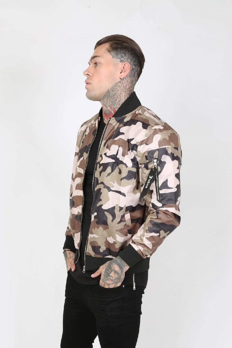 Judas Sinned Clothing Judas Sinned Raid Cam Nylon Men's Bomber Jacket - Camouflage