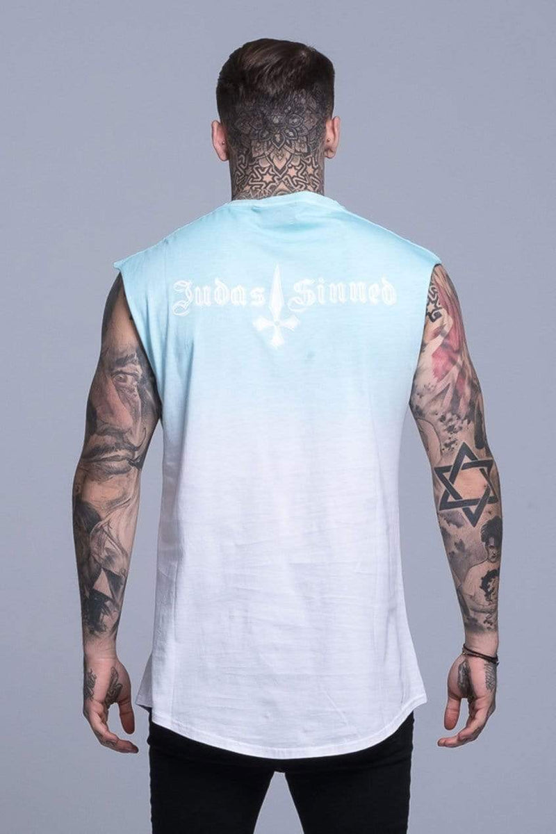 Judas Sinned Clothing Judas Sinned Sun Dip Dye Cut Off Men's T-Shirt - Blue