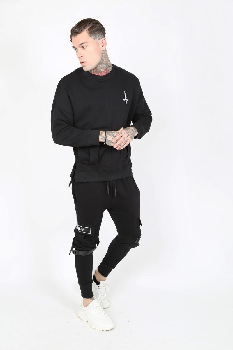 Judas Sinned Clothing Judas Sinned Uti Split Hem Pocket Utility Men's Sweatshirt - Black