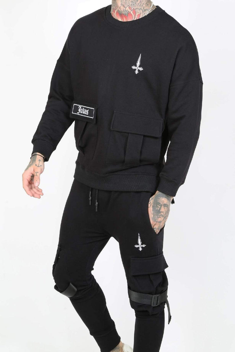 Judas Sinned Clothing Judas Sinned Uti Split Hem Pocket Utility Men's Sweatshirt - Black