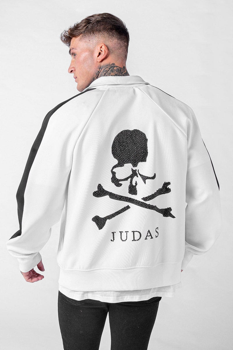 Judas Sinned Clothing Mass Zip Crystal Skull Men's Track Top - White