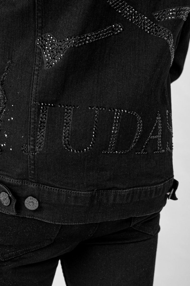 Judas Sinned Clothing Motion Crystal Skull Zip Denim Jacket - Black