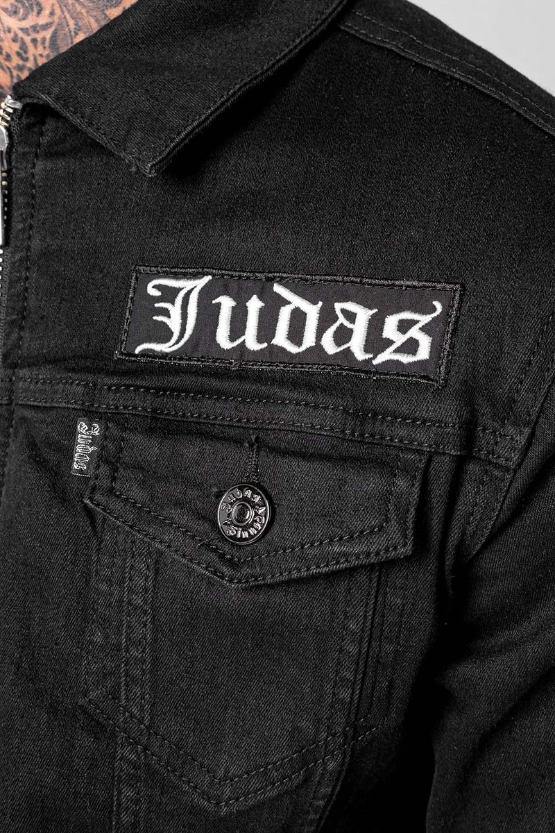 Judas Sinned Clothing Motion Crystal Skull Zip Denim Jacket - Black