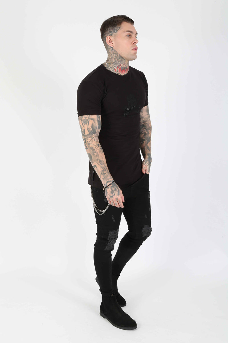 Judas Sinned Clothing Ripped Chain Detail Ripped Skinny Jeans - Black